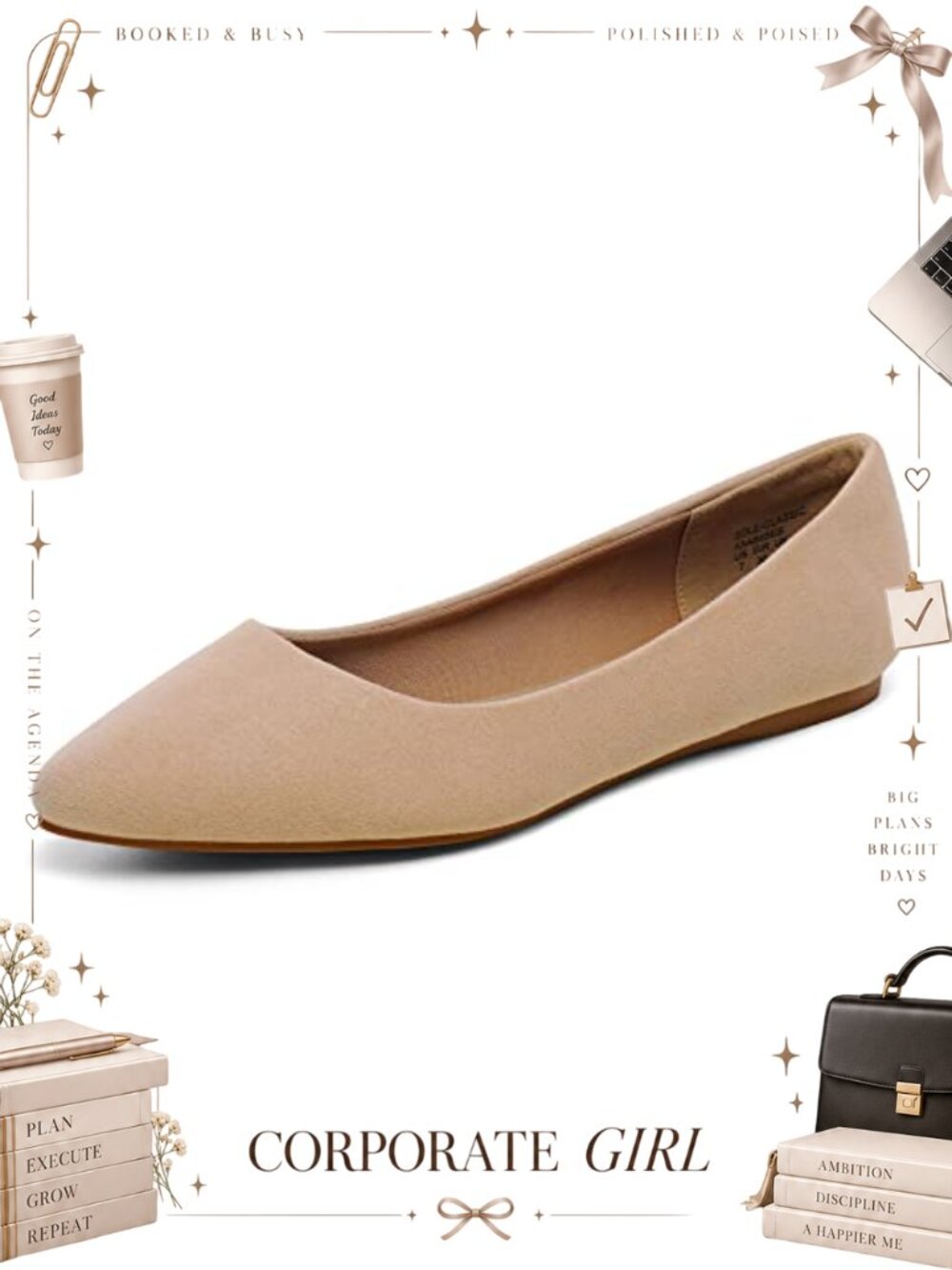 Pointed Toe Ballet Flats Cushioned Slip On Comfort Shoes